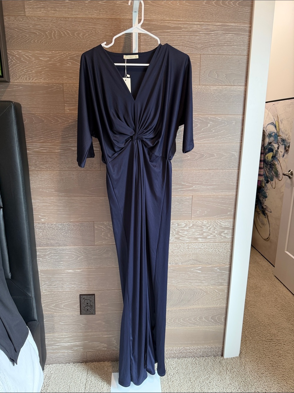 Twist-Front Navy Maxi Dress